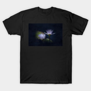 Lotus Flowers in Midnight Blue Digital Art T-Shirt